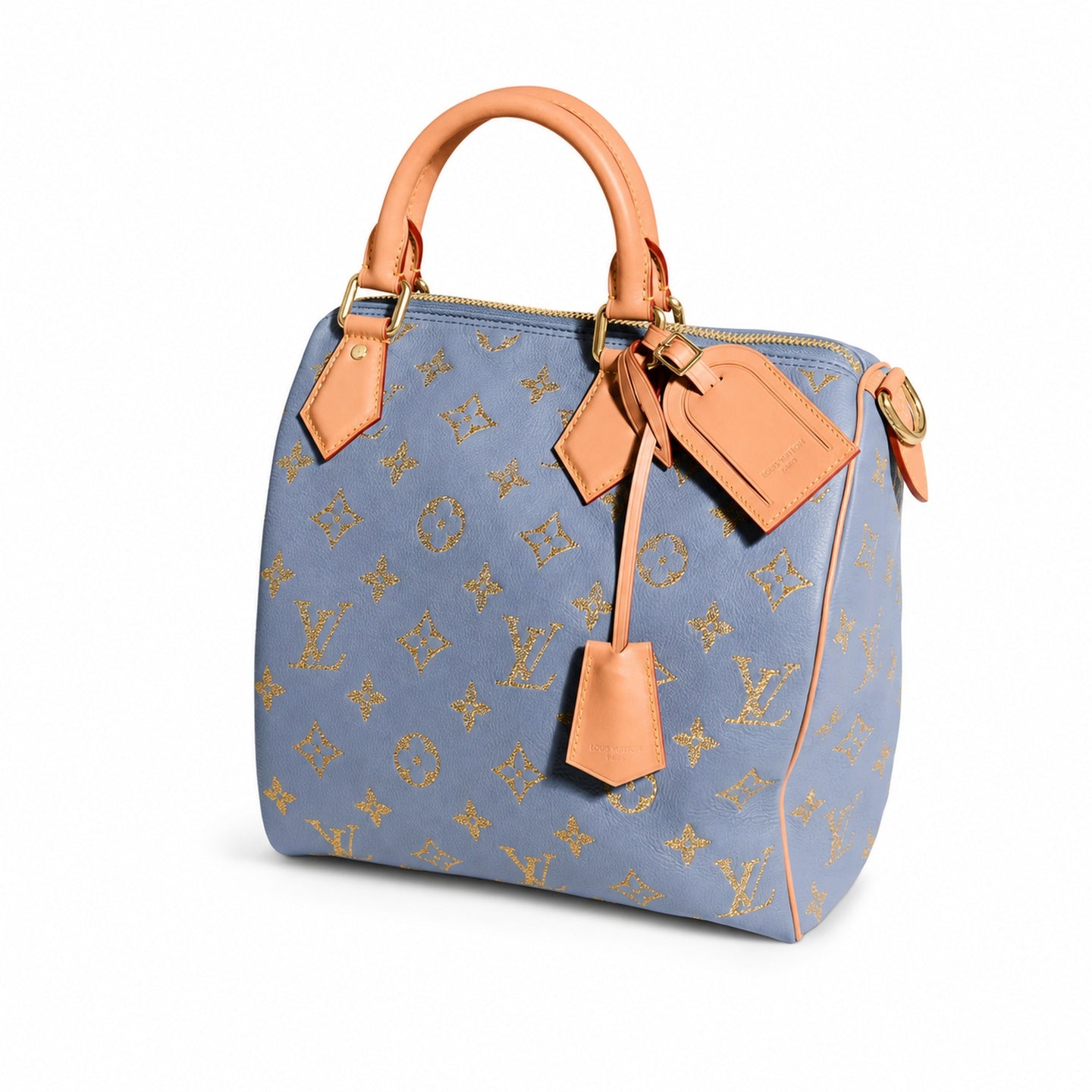 Louis Vuitton Speedy Bandouliere Embroidered Leather Gray Blue Gold Handbag
