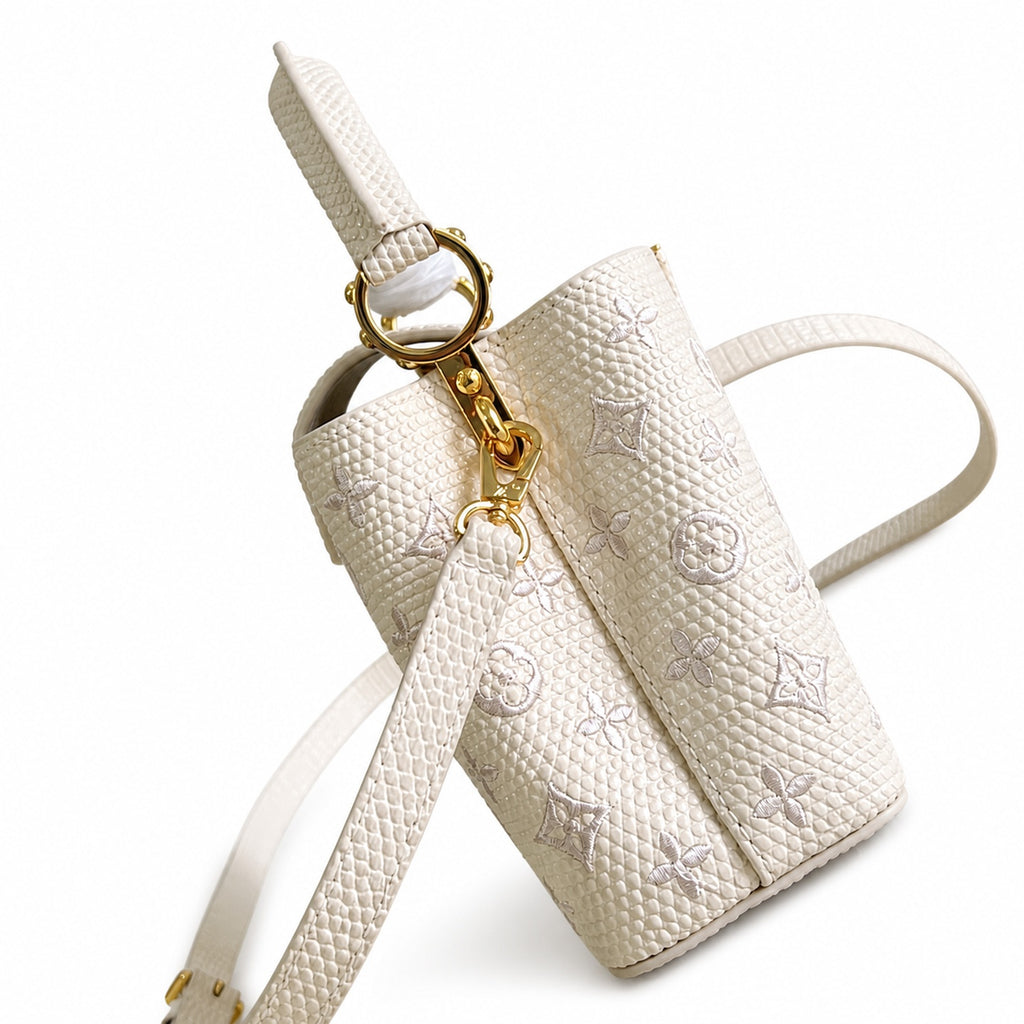 Louis Vuitton Capucines Mini Embroidered Leather White Handbag