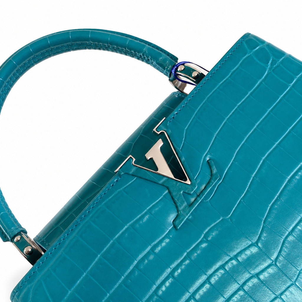 Louis Vuitton Capucines Medium Croc-Embossed Leather Green Silver Handbag
