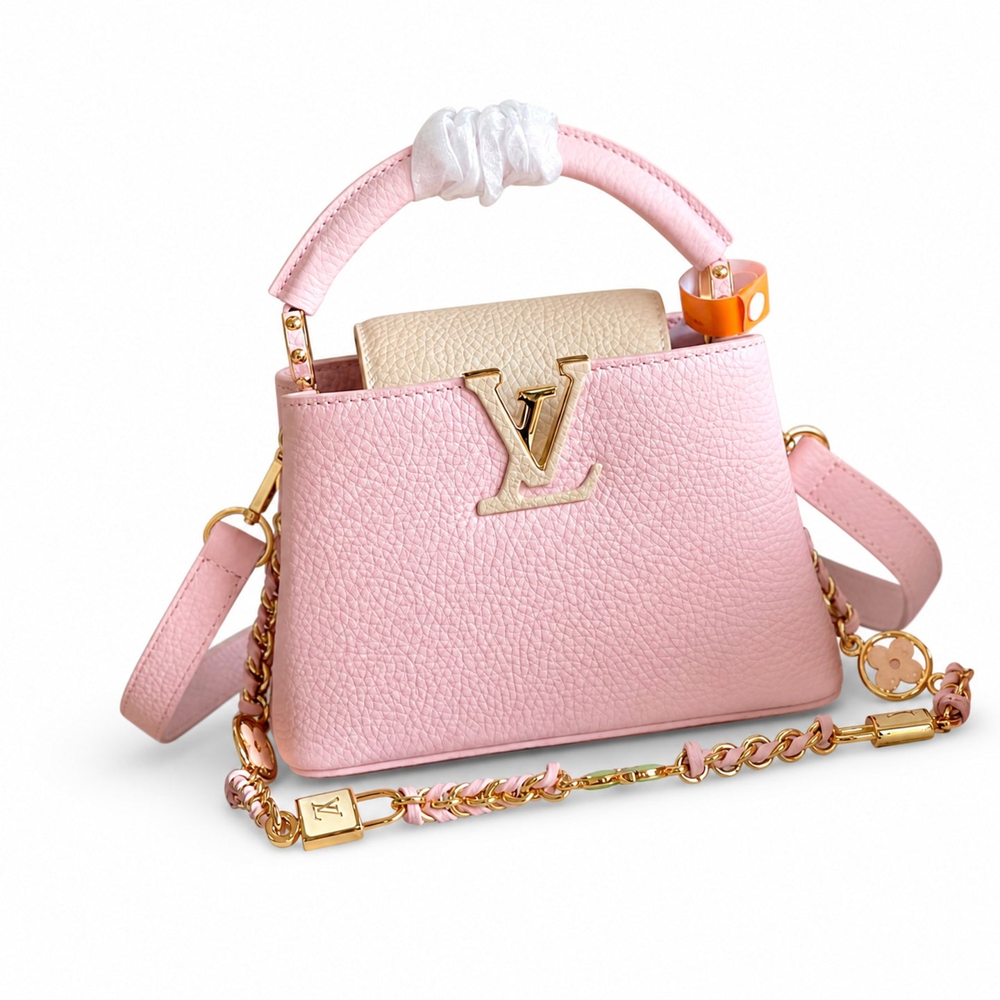 Louis Vuitton Capucines Mini Leather White Pink Gold Handbag