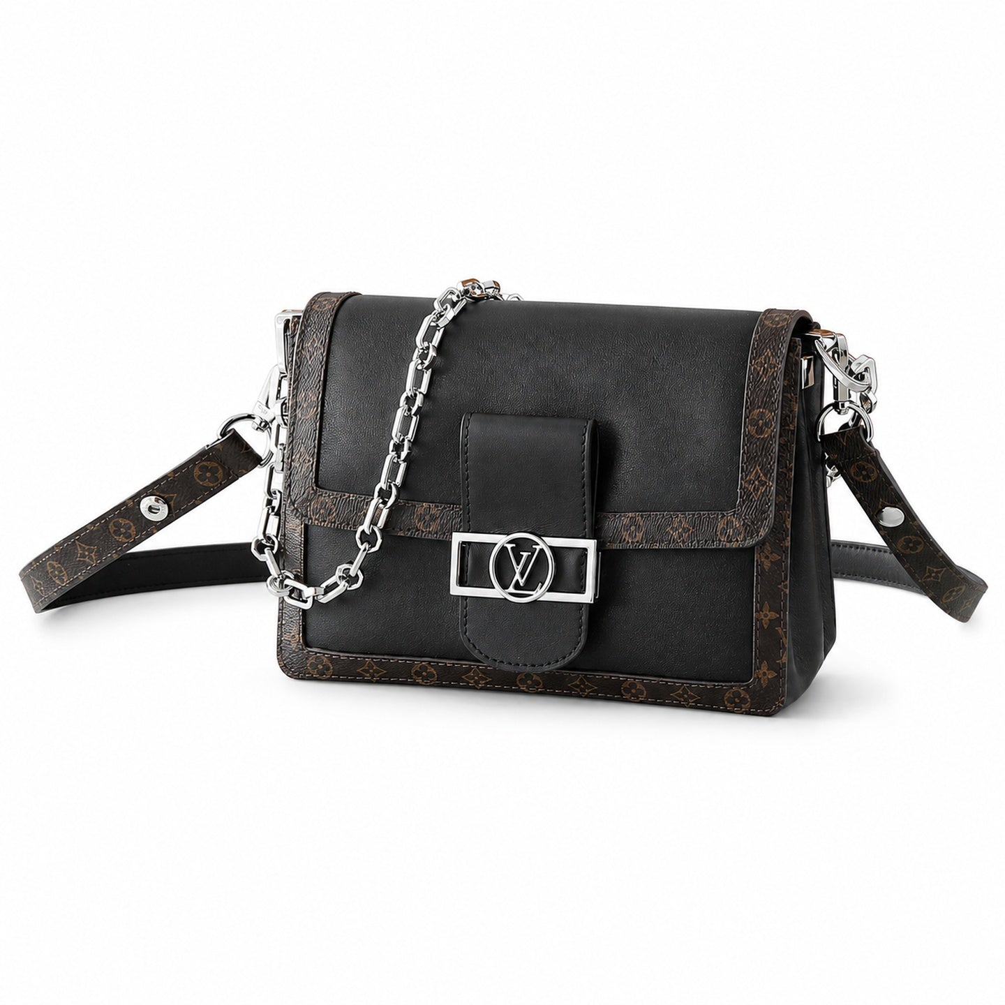 Louis Vuitton Dauphine Medium Canvas Leather Black Handbag