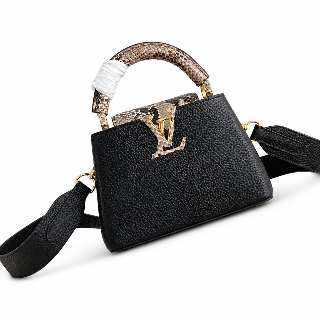 Louis Vuitton Capucines Mini Snakeskin Leather Black Handbag