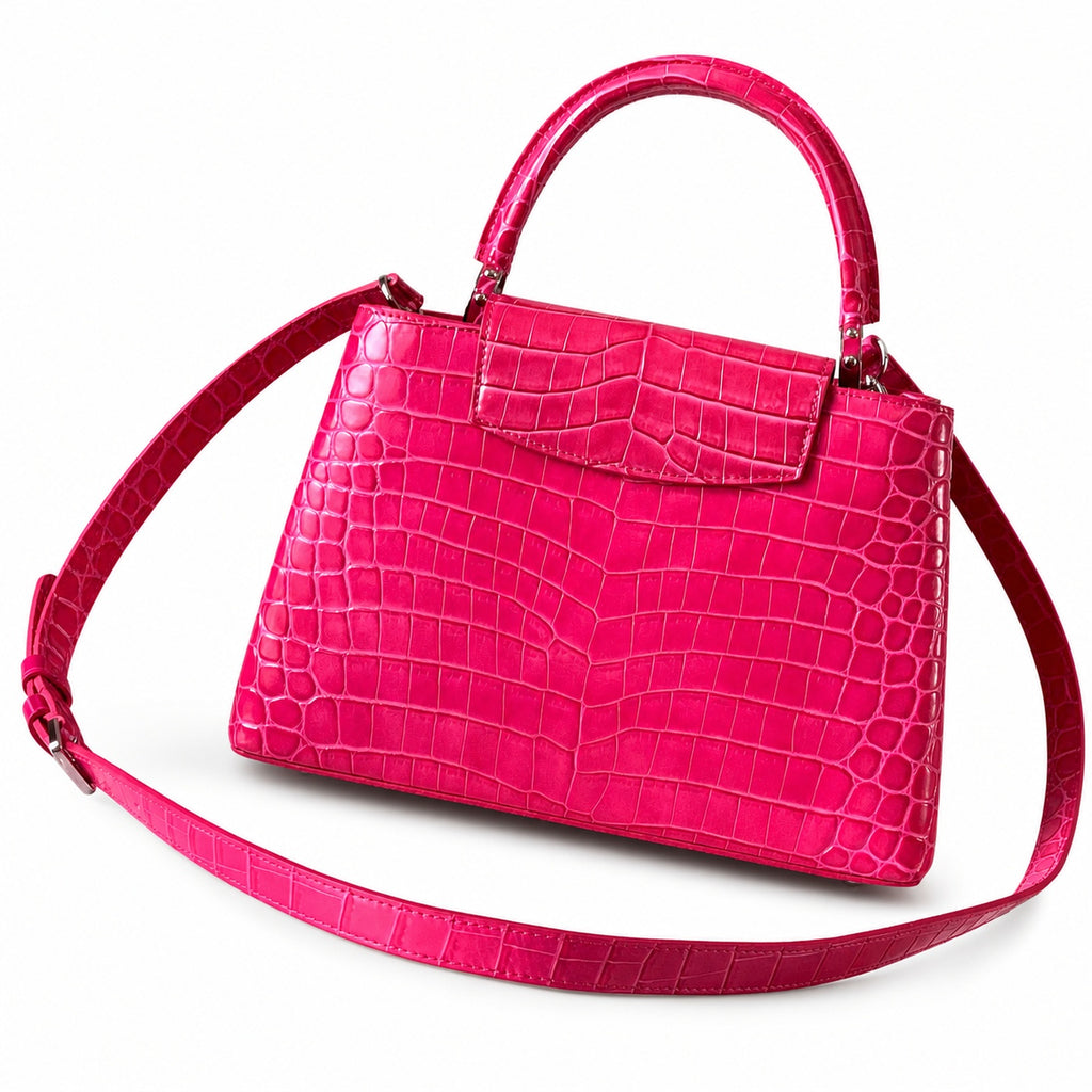 Louis Vuitton Capucines Medium Croc-Embossed Leather Pink Silver Handbag
