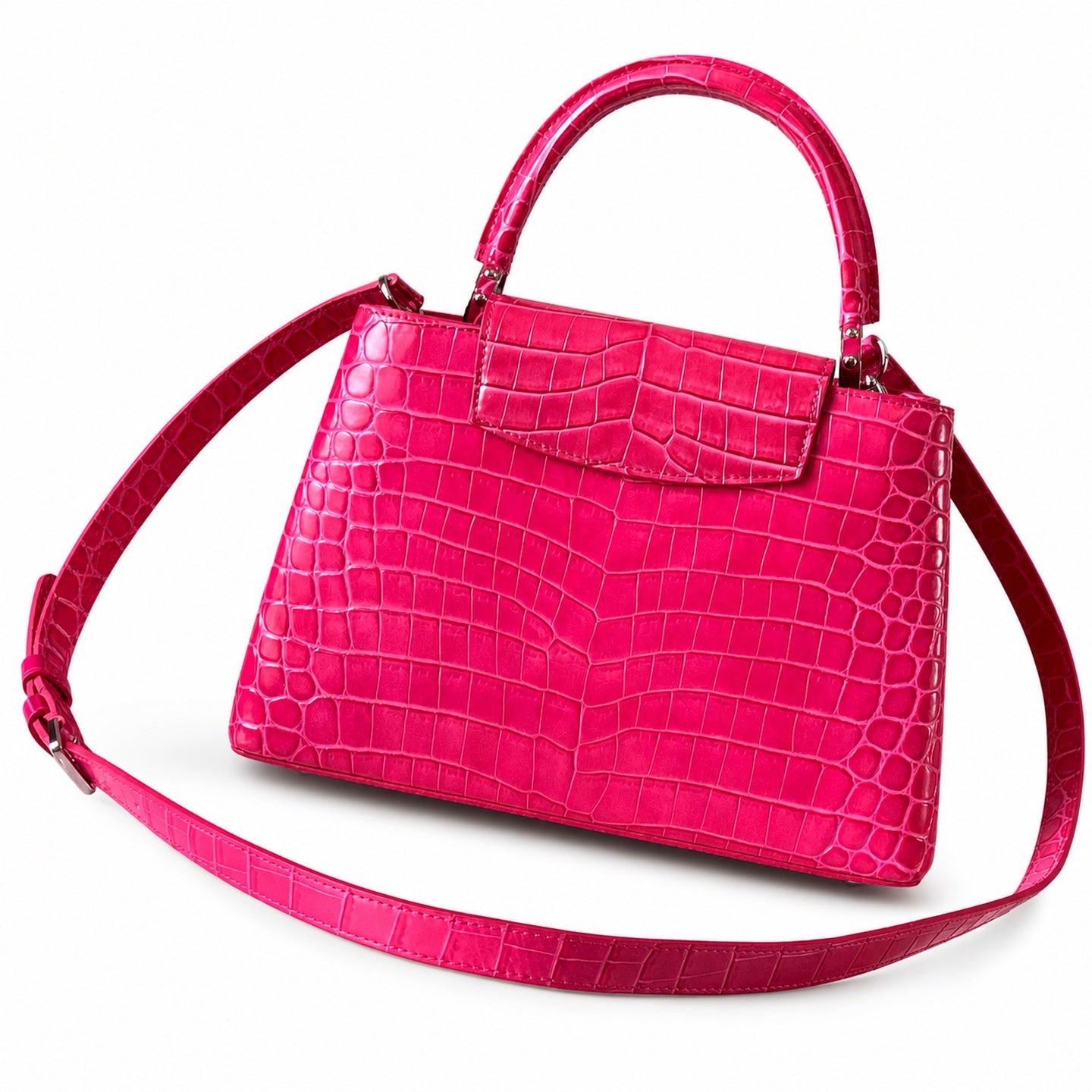 Louis Vuitton Capucines Medium Croc-Embossed Leather Pink Silver Handbag