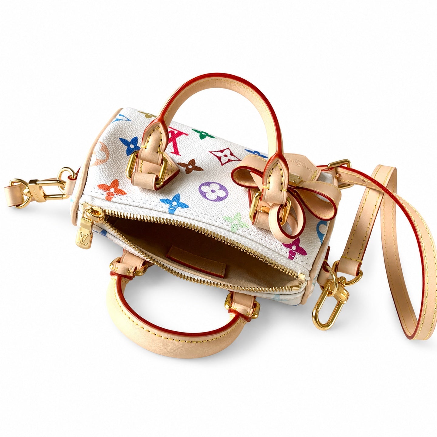 Louis Vuitton Speedy Takashi Murakami Canvas Leather White Handbag