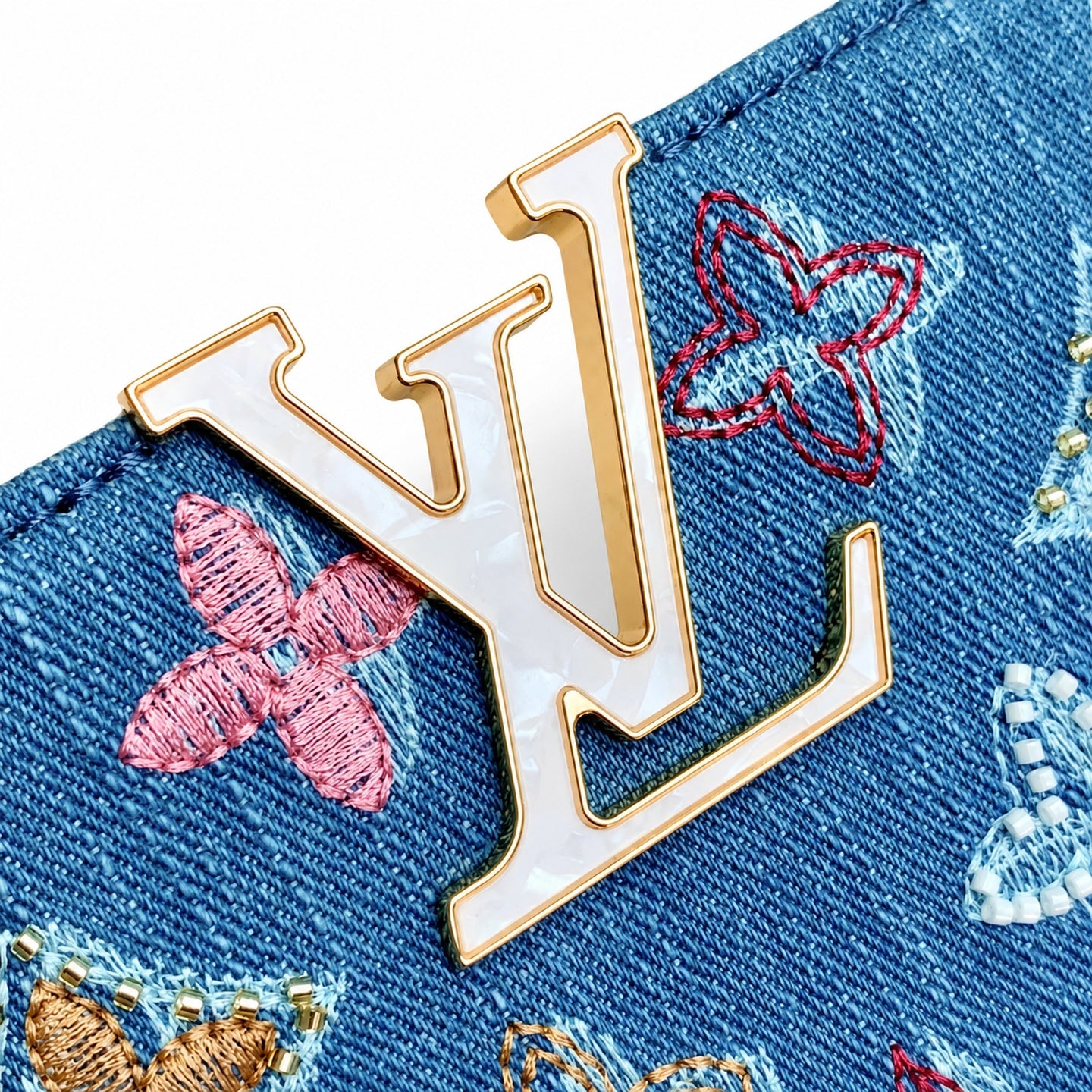 Louis Vuitton Capucines Mini Embroidered Denim Leather Handbag