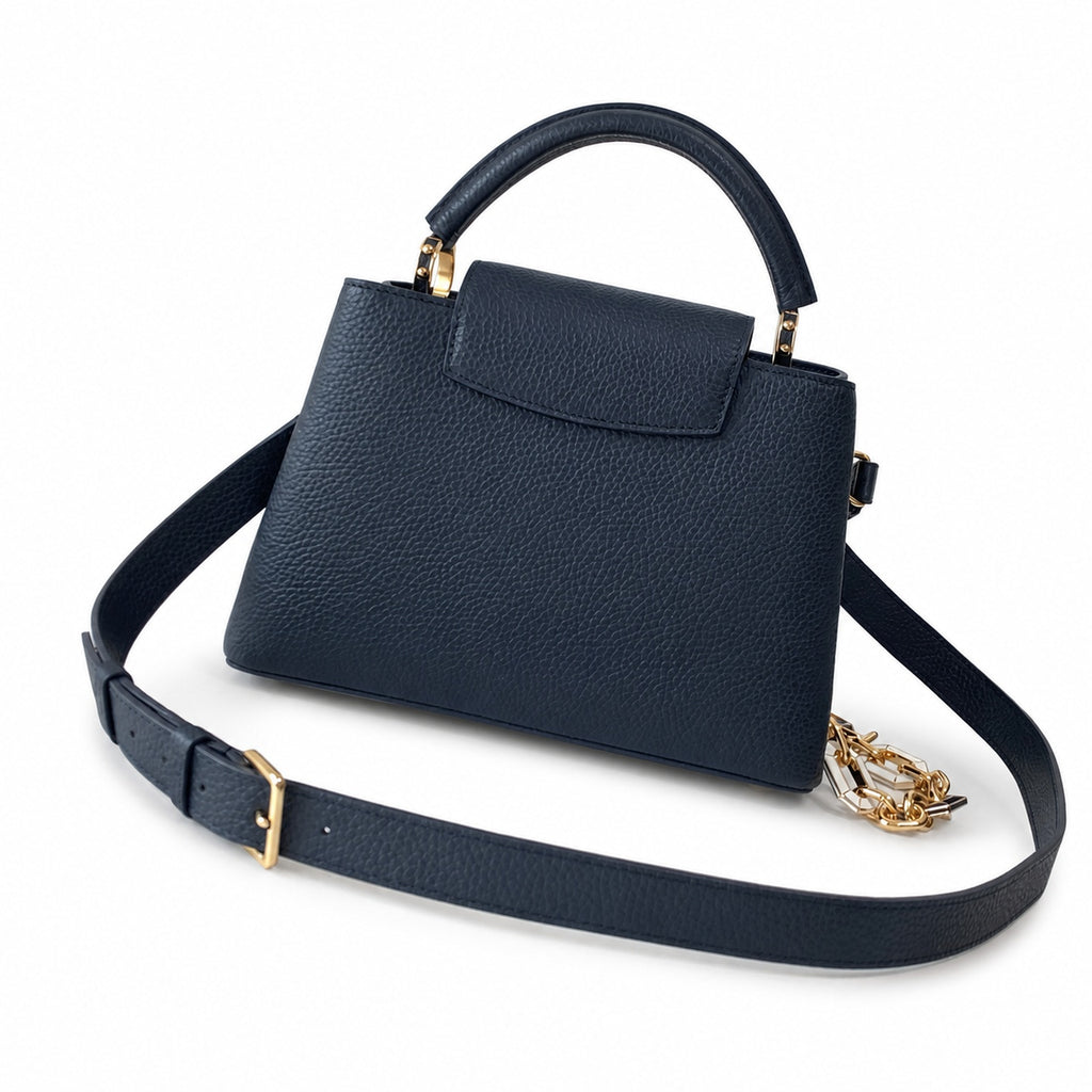 Louis Vuitton Capucines Small Leather Blue Gold Handbag