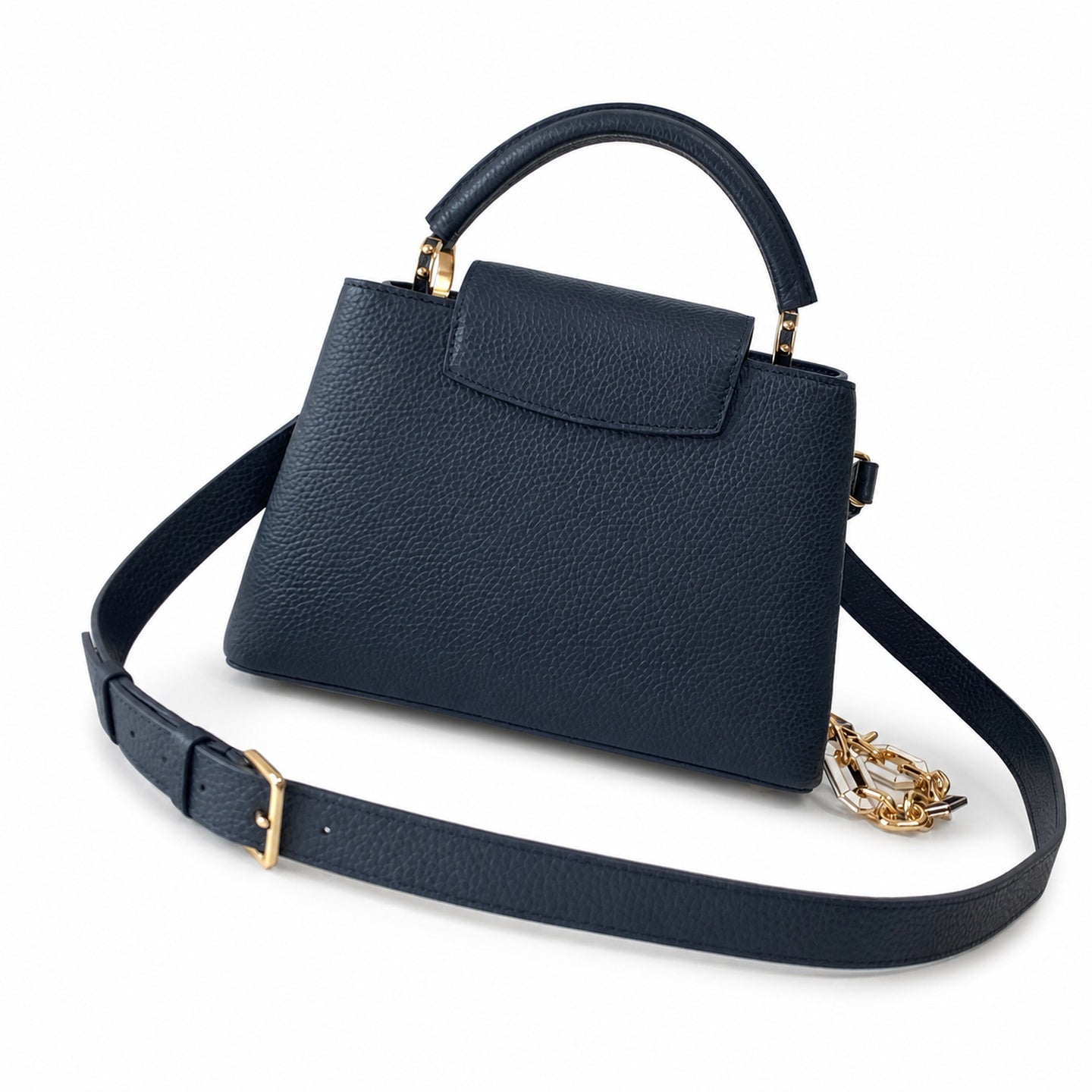 Louis Vuitton Capucines Small Leather Blue Gold Handbag