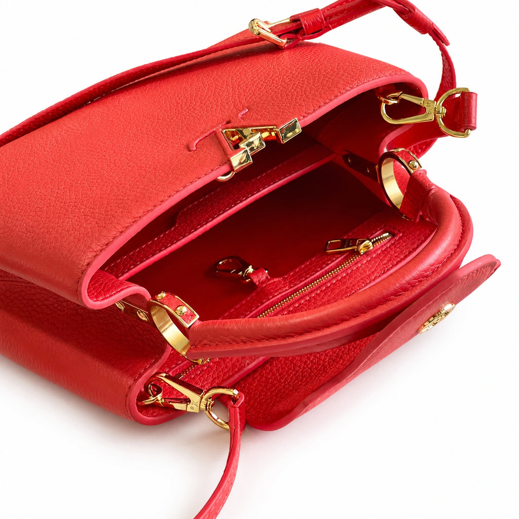 Louis Vuitton Capucines Small Leather Red Gold Handbag