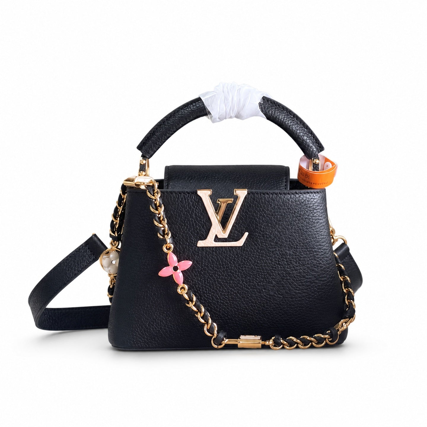 Louis Vuitton Capucines Mini Leather Black White Gold Handbag