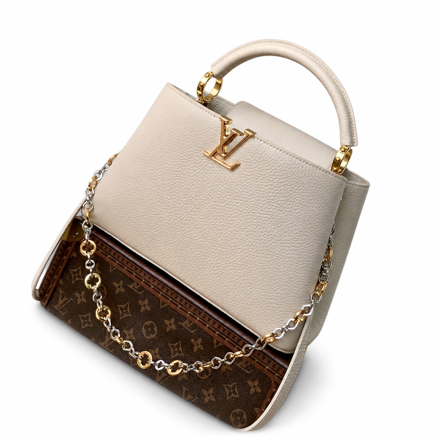 Louis Vuitton Capucines Medium Leather Gray Handbag