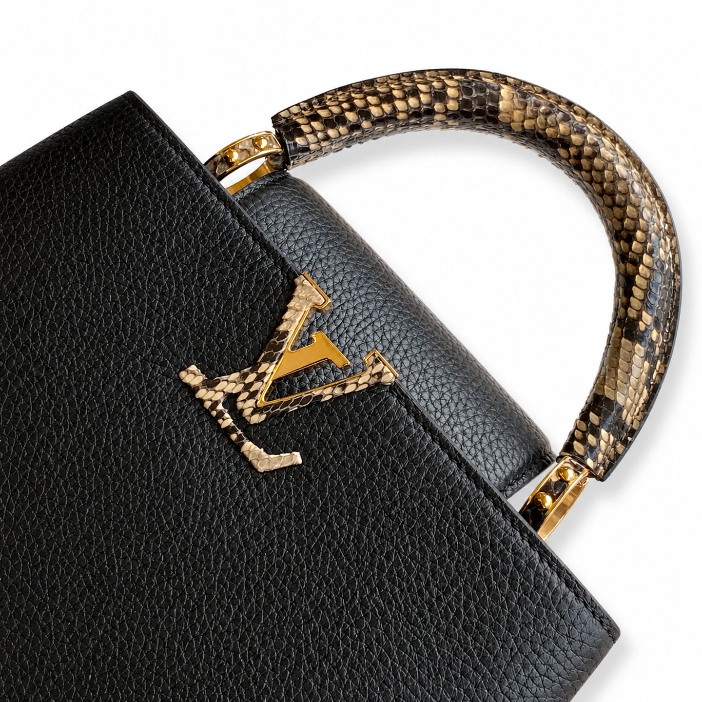 Louis Vuitton Capucines Mini Snakeskin Leather Black Gold Handbag