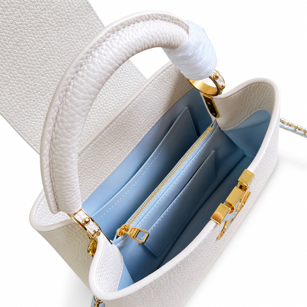 Louis Vuitton Capucines Small Leather White Blue Handbag