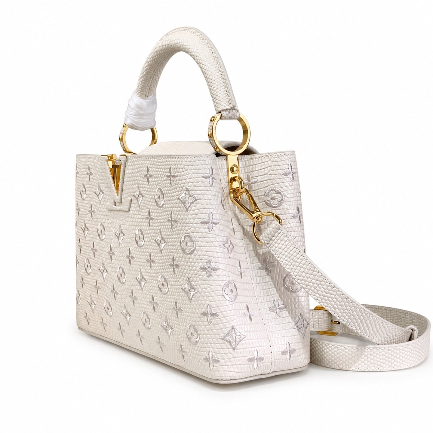 Louis Vuitton Capucines Jacquard Leather White Handbag
