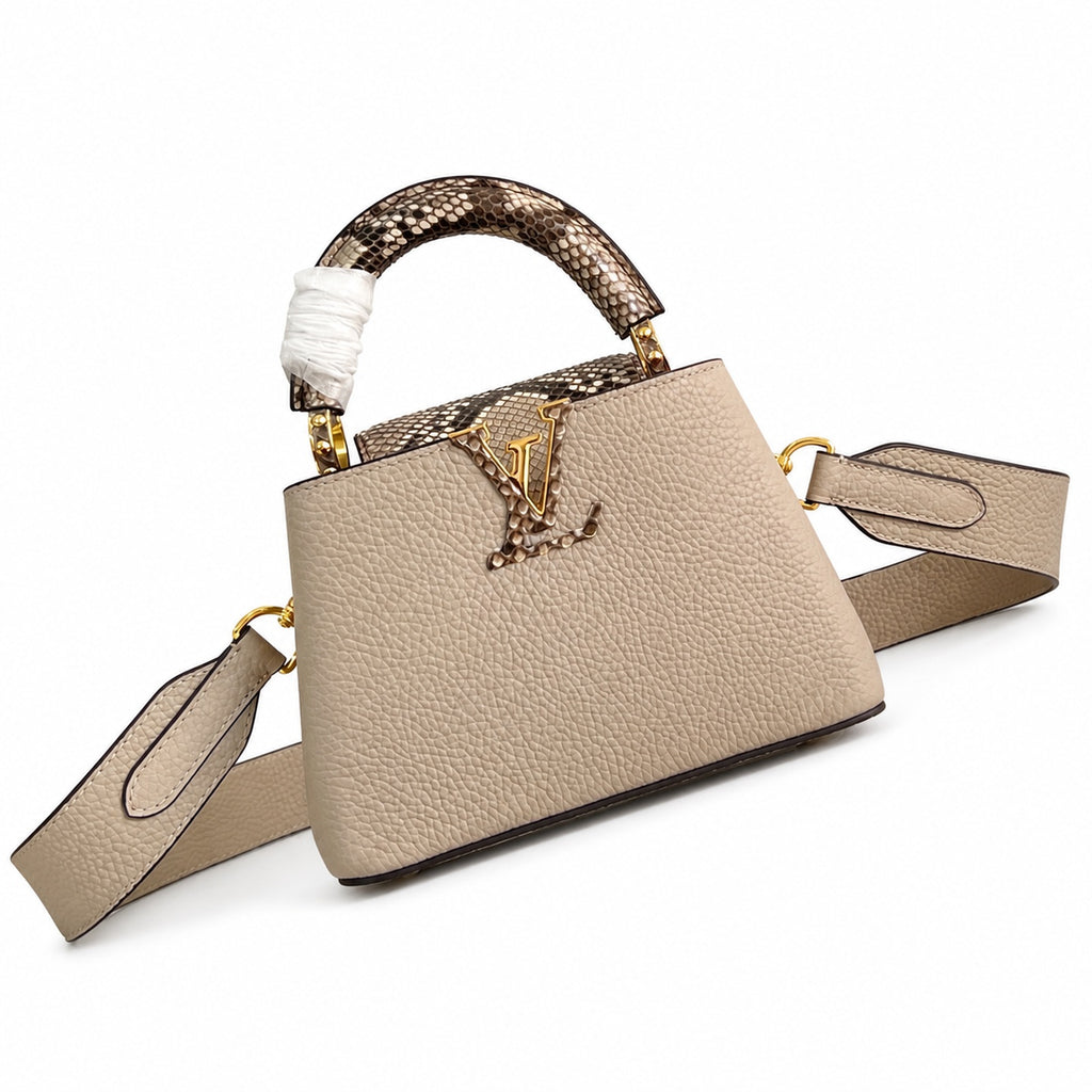 Louis Vuitton Capucines Mini Snakeskin Leather Gray Handbag