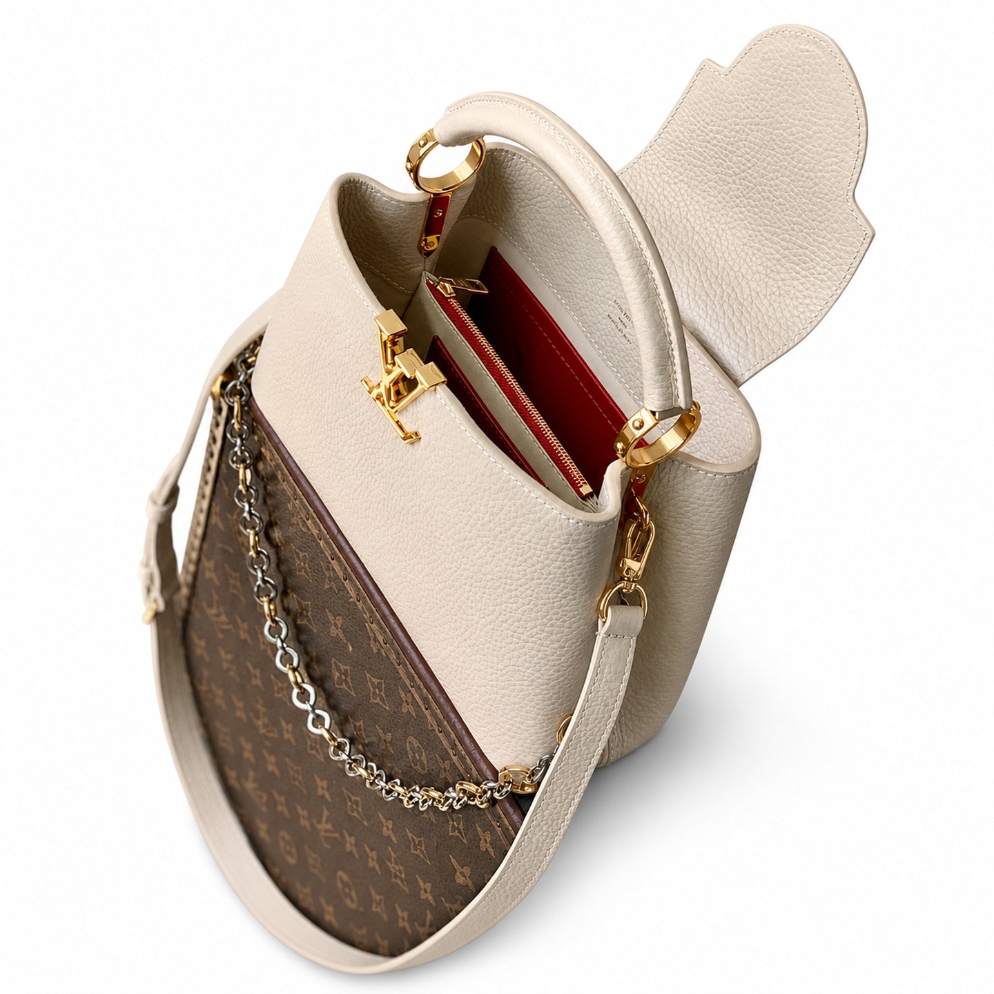 Louis Vuitton Capucines Small Leather Beige Gray Handbag