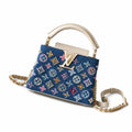 Louis Vuitton Mini Embroidered Cotton Denim Leather Handbag