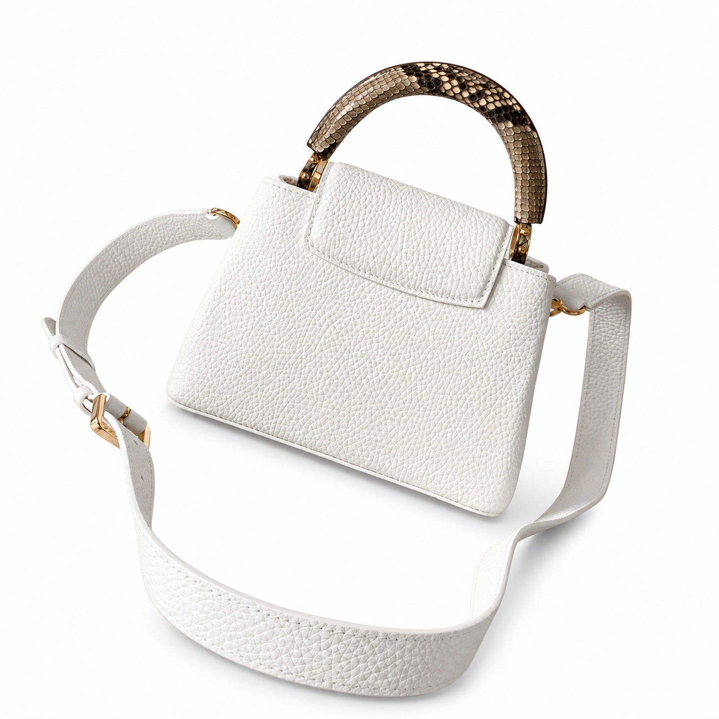 Louis Vuitton Capucines Mini Snakeskin Leather White Gold Handbag