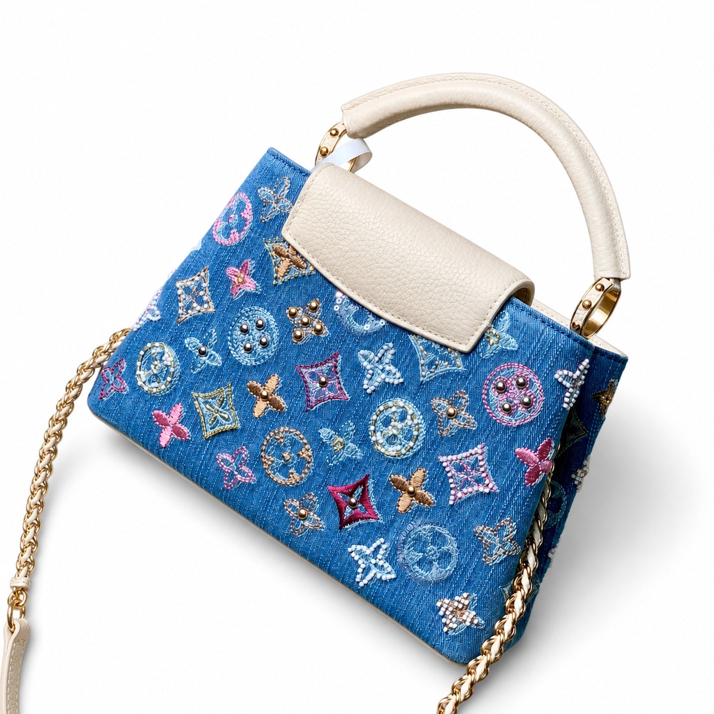 Louis Vuitton Capucines Small Embroidered Denim Leather Handbag