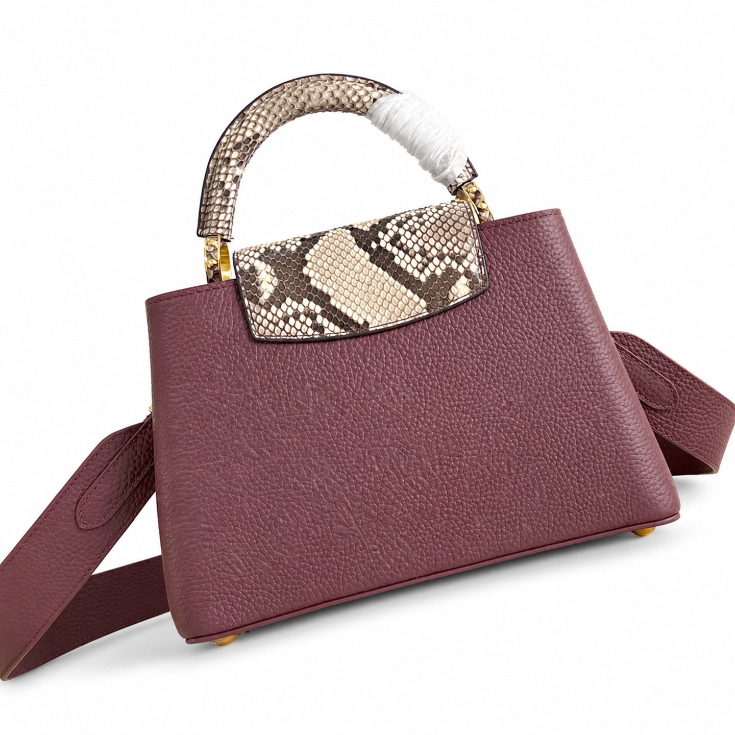 Louis Vuitton Capucines Small Snakeskin Leather Burgundy Handbag