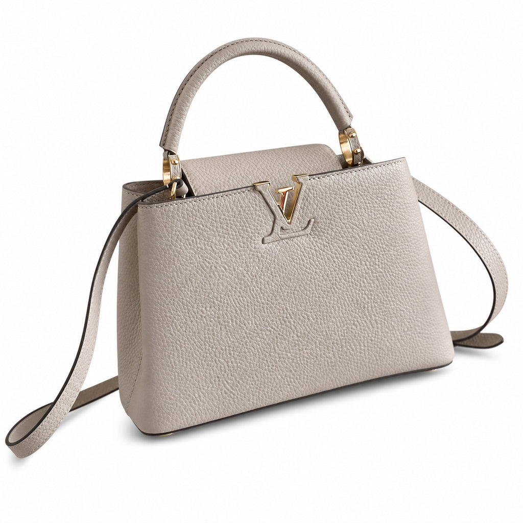 Louis Vuitton Capucines Small Leather Gray Gold Handbag