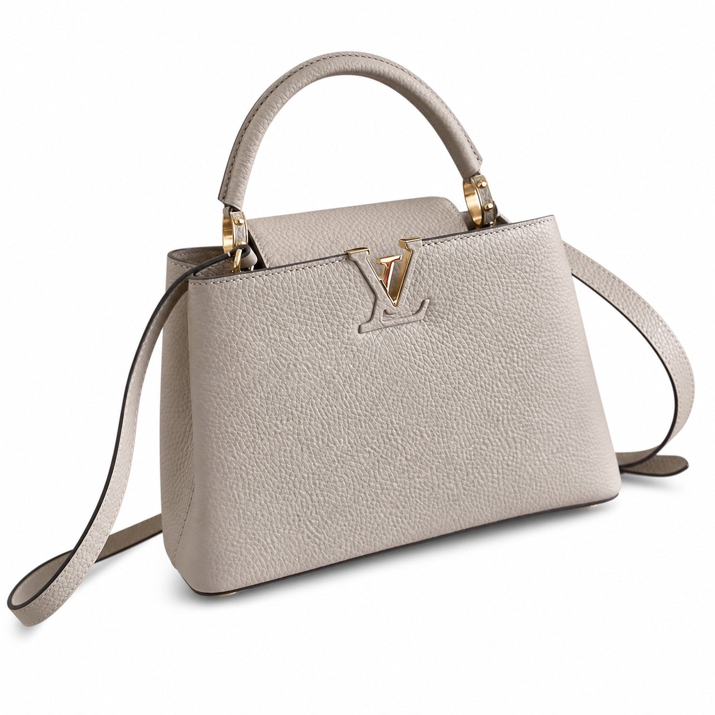 Louis Vuitton Capucines Small Leather Gray Gold Handbag