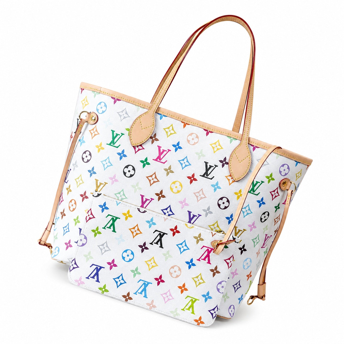 Louis Vuitton Neverfull Medium Canvas Leather White Handbag