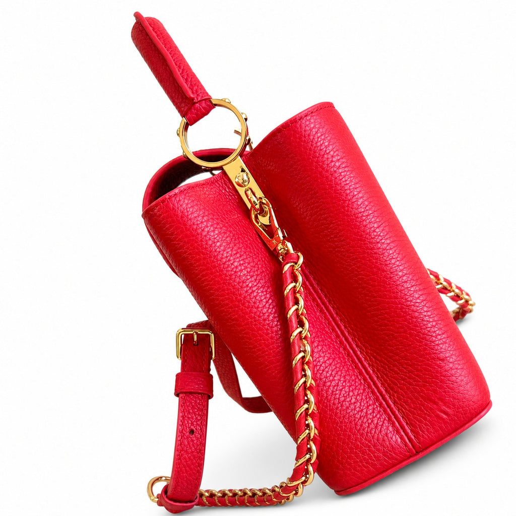 Louis Vuitton Capucines Takashi Murakami Small Denim Leather Red Gold Handbag