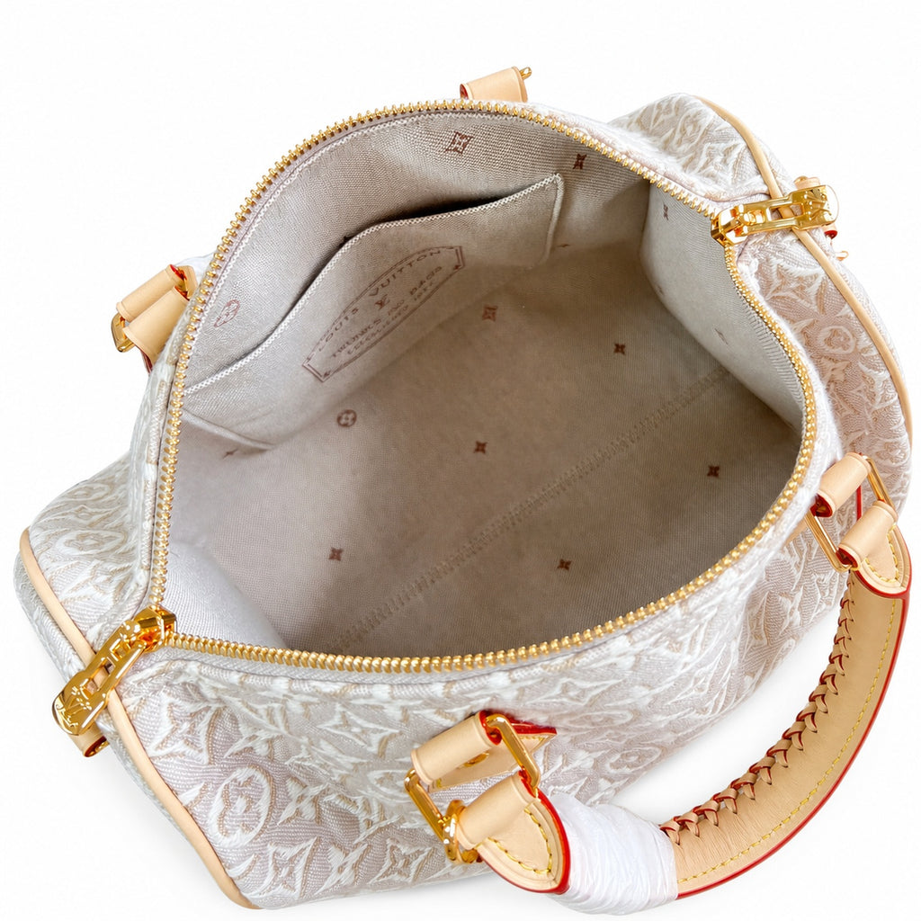 Louis Vuitton Speedy Embroidered Canvas Jacquard Leather Handbag