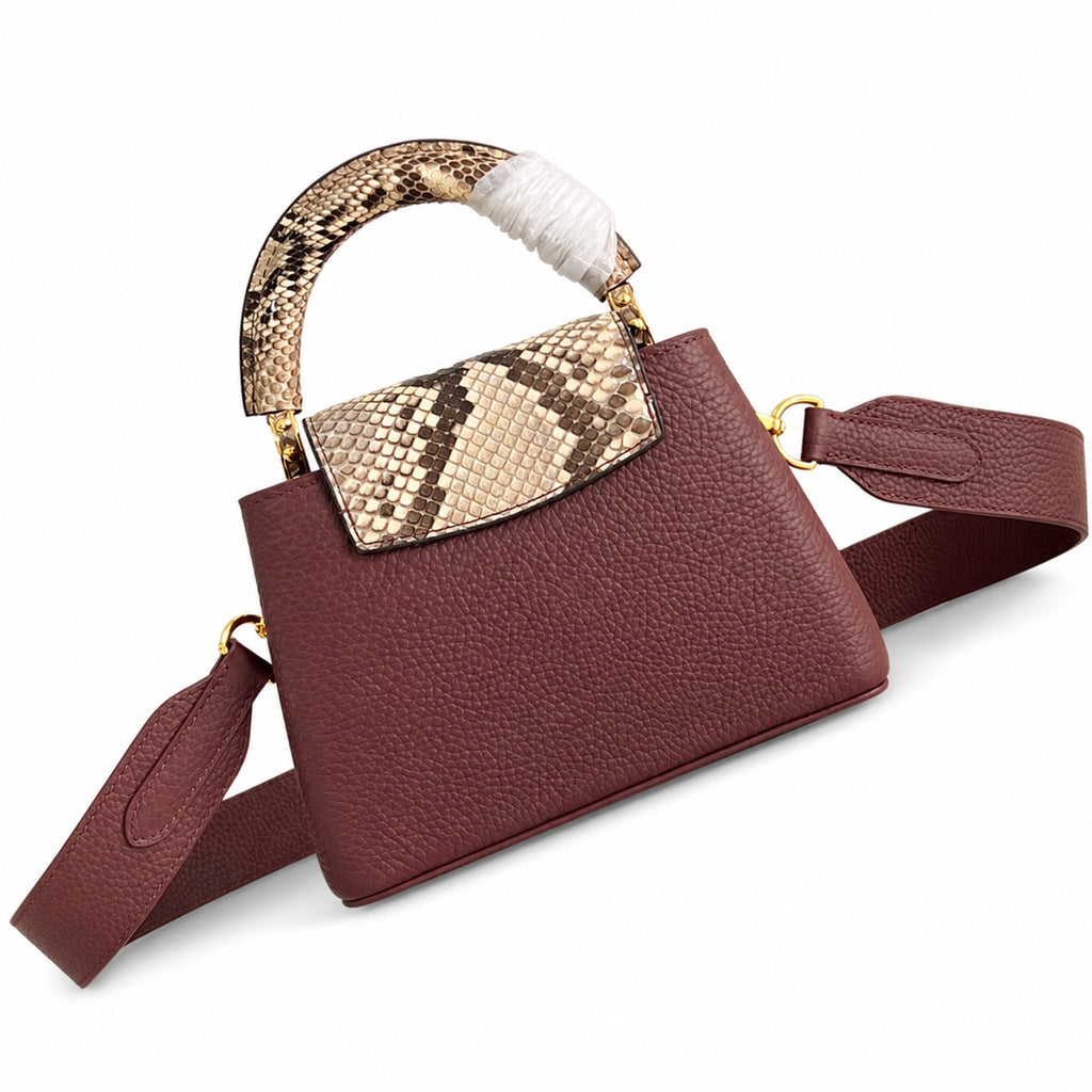 Louis Vuitton Capucines Mini Snakeskin Leather Burgundy Handbag