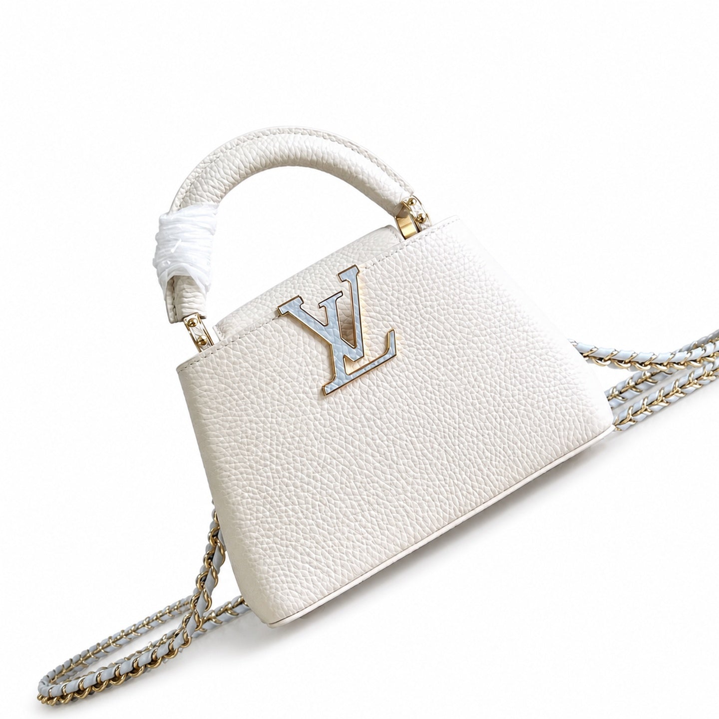 Louis Vuitton Capucines Mini Leather White Blue Handbag