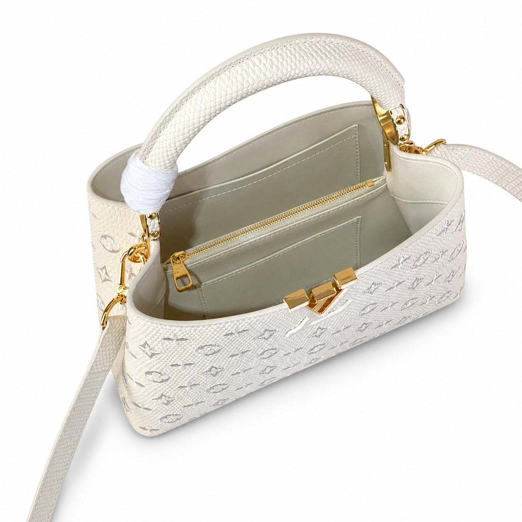 Louis Vuitton Capucines Jacquard Leather White Handbag