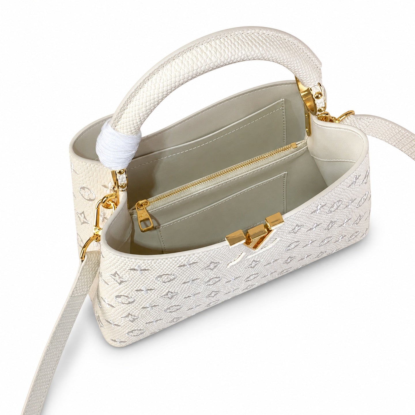 Louis Vuitton Capucines Jacquard Leather White Handbag