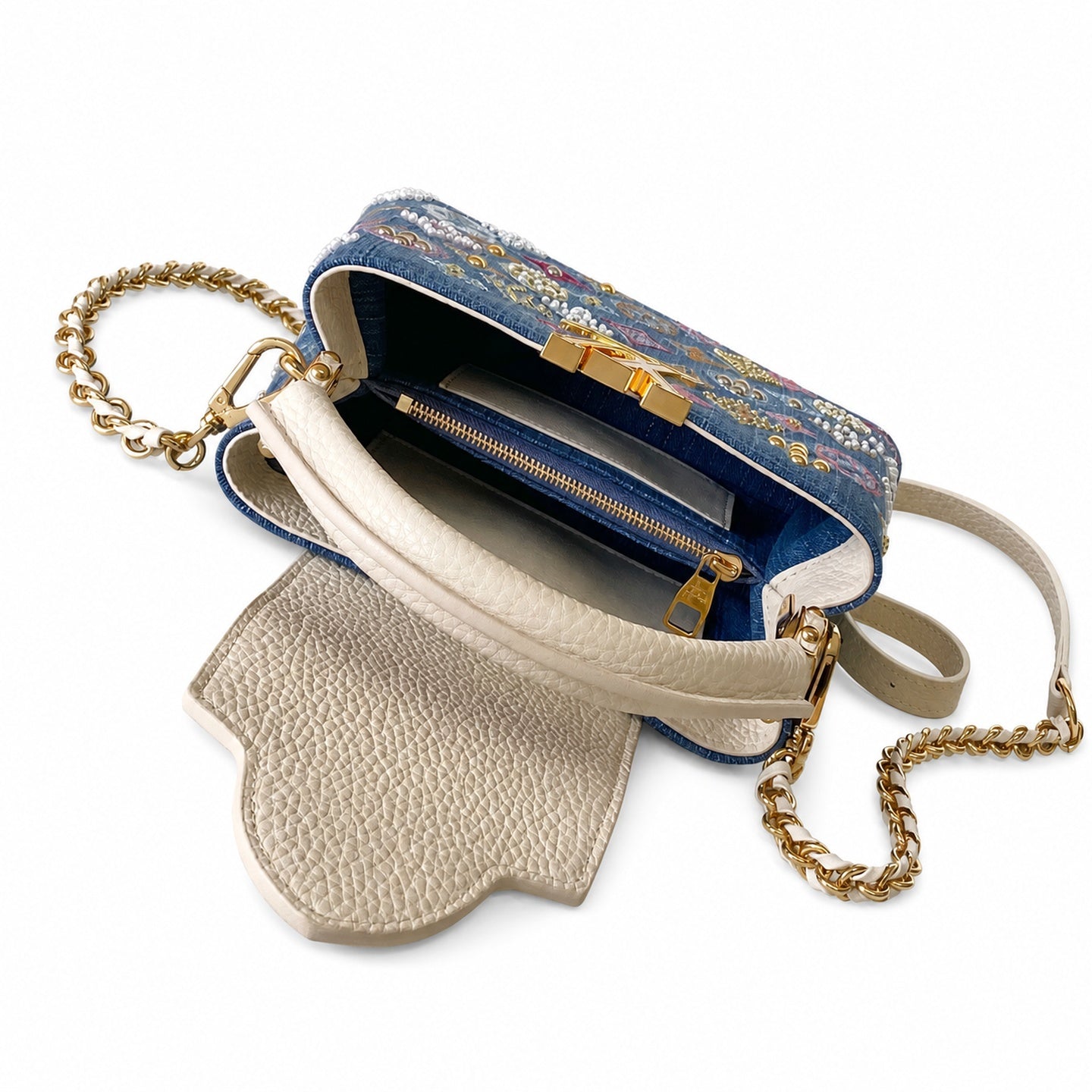Louis Vuitton Mini Embroidered Cotton Denim Leather Handbag