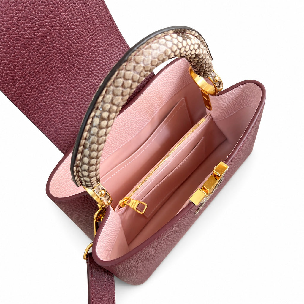 Louis Vuitton Capucines Small Snakeskin Leather Burgundy Handbag