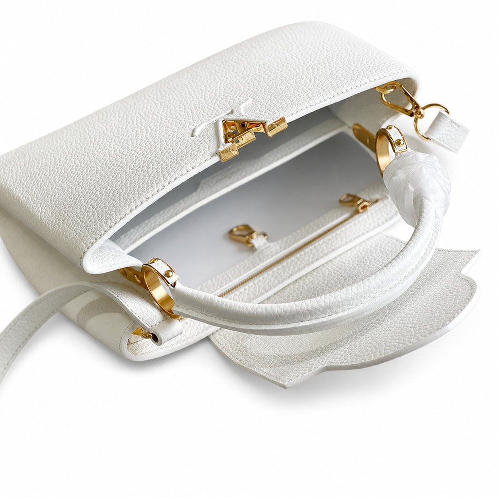 Louis Vuitton Capucines Medium Snakeskin Leather White Gold Handbag