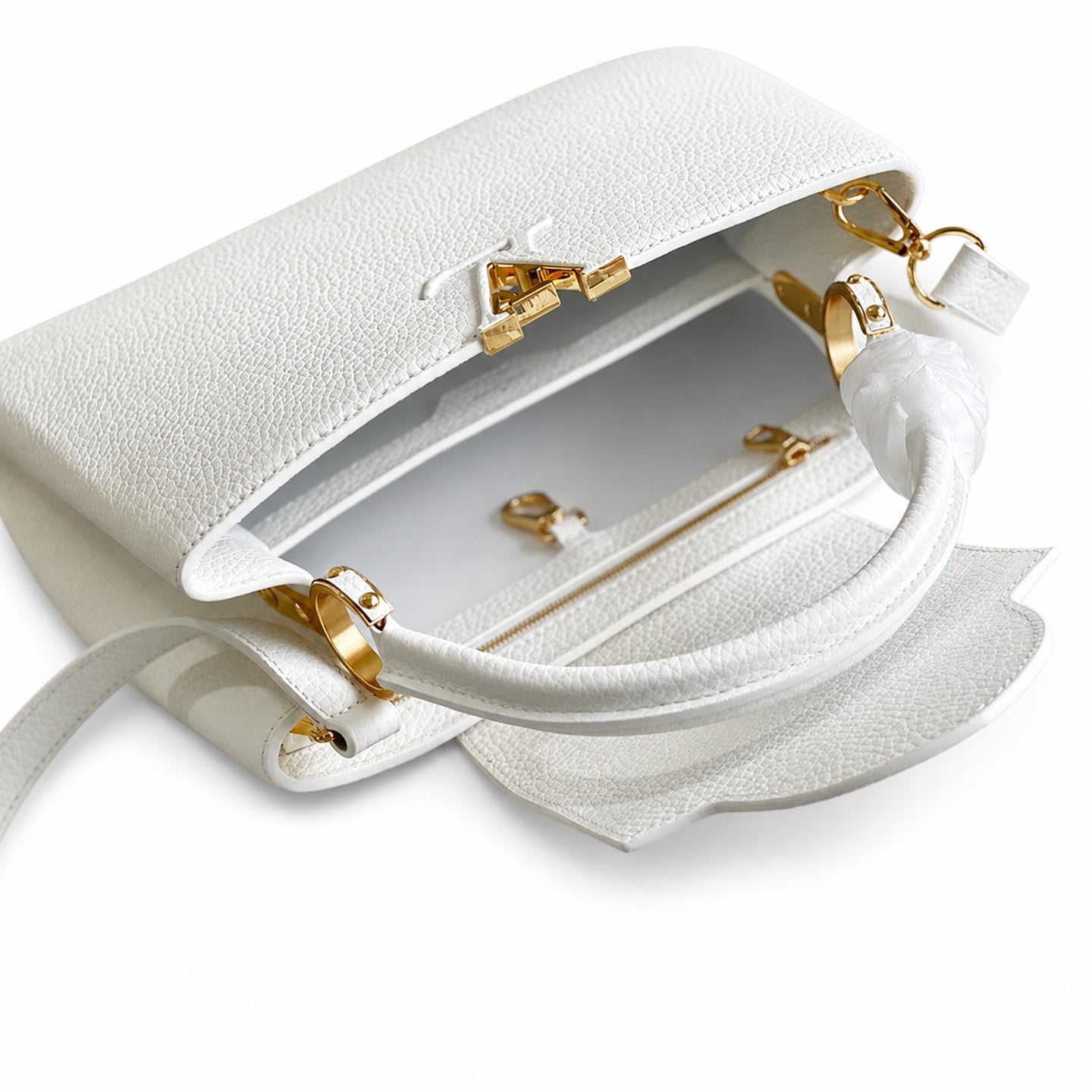 Louis Vuitton Capucines Medium Snakeskin Leather White Gold Handbag