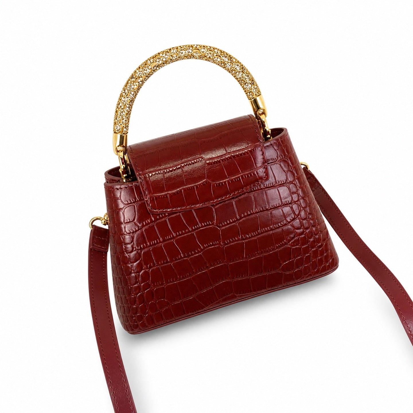 Louis Vuitton Capucines Mini Croc-Embossed Leather Burgundy Handbag
