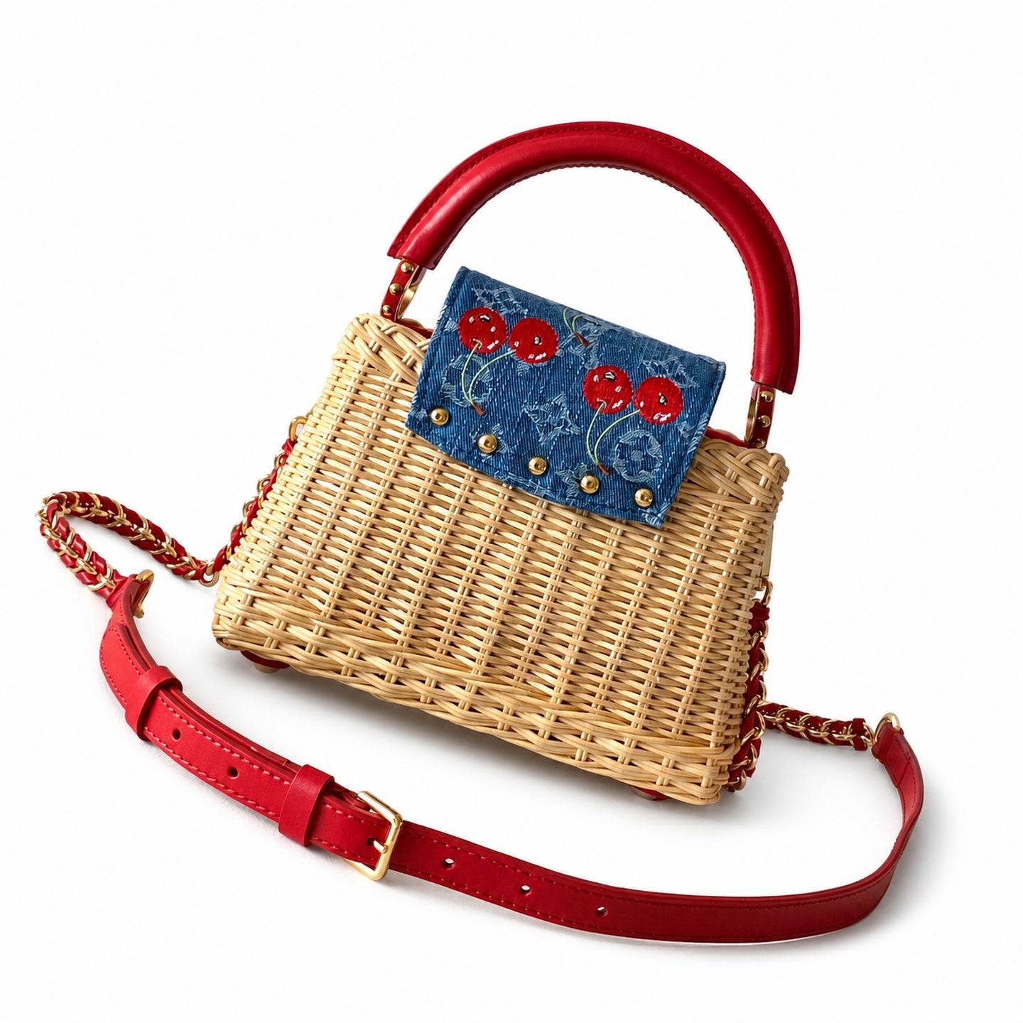 Louis Vuitton Capucines Takashi Murakami Mini Denim Leather Handbag