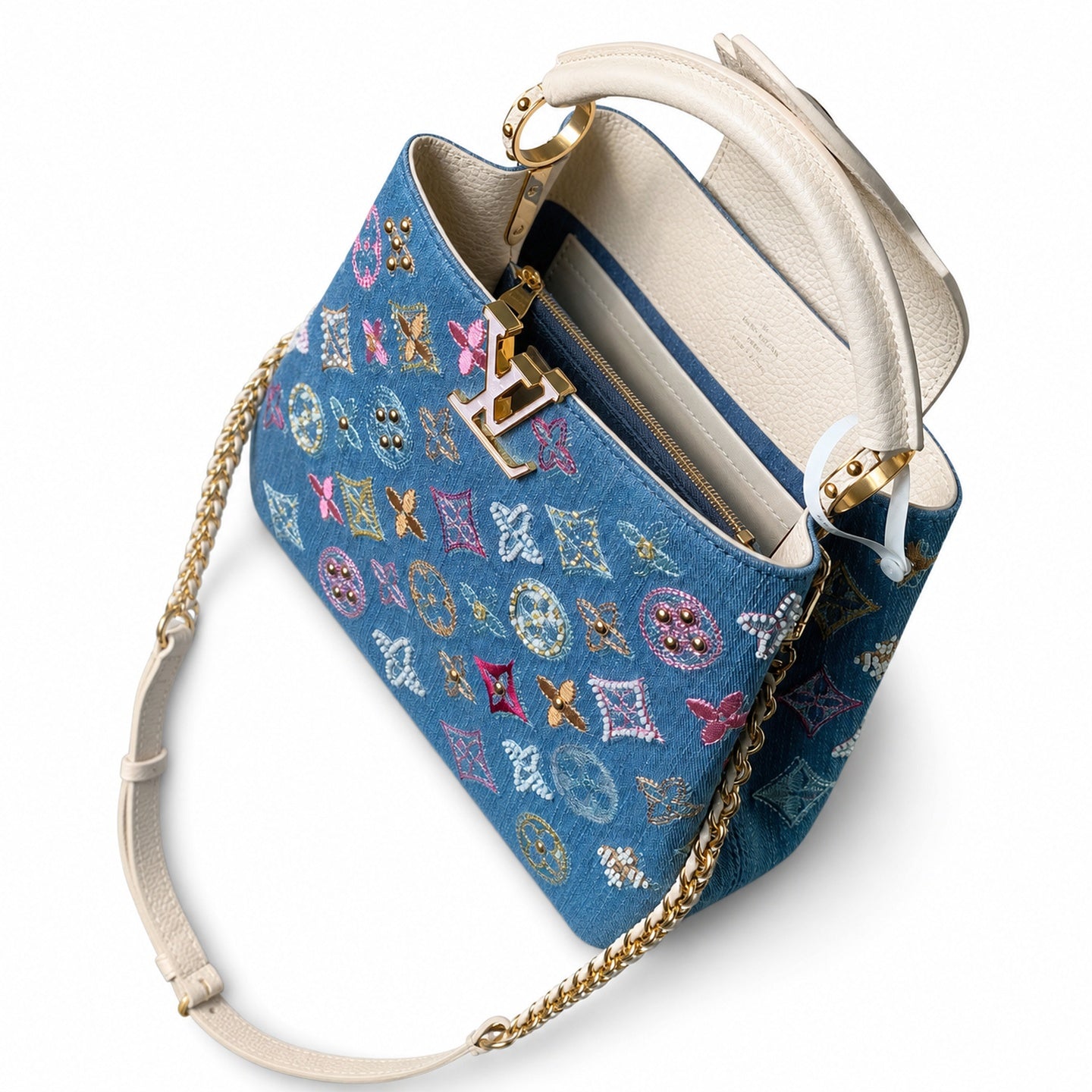 Louis Vuitton Capucines Small Embroidered Denim Leather Handbag