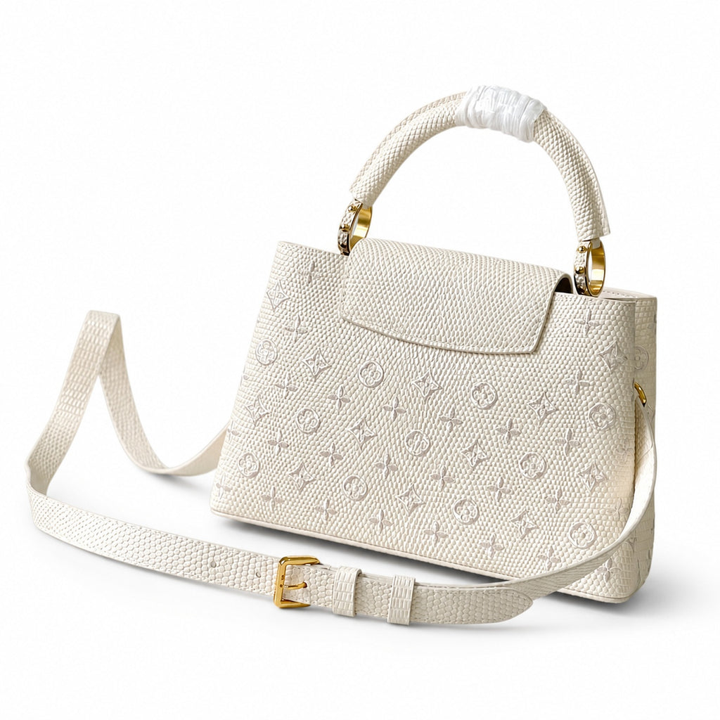 Louis Vuitton Capucines Embroidered Leather White Handbag