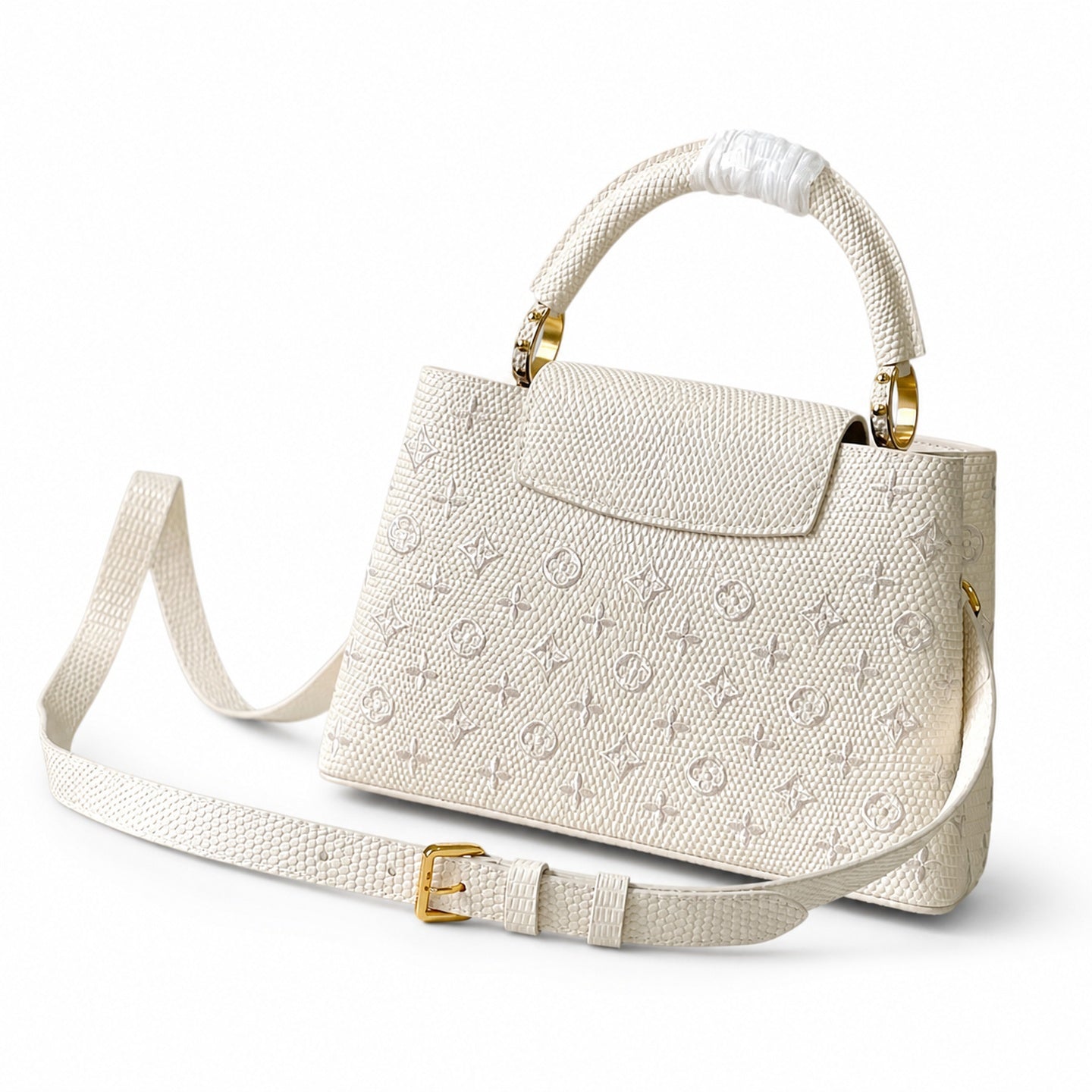 Louis Vuitton Capucines Embroidered Leather White Handbag