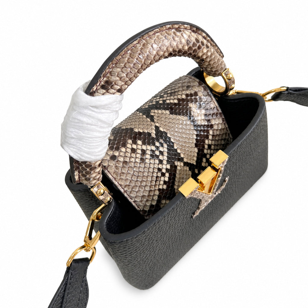 Louis Vuitton Capucines Mini Snakeskin Leather Black Handbag