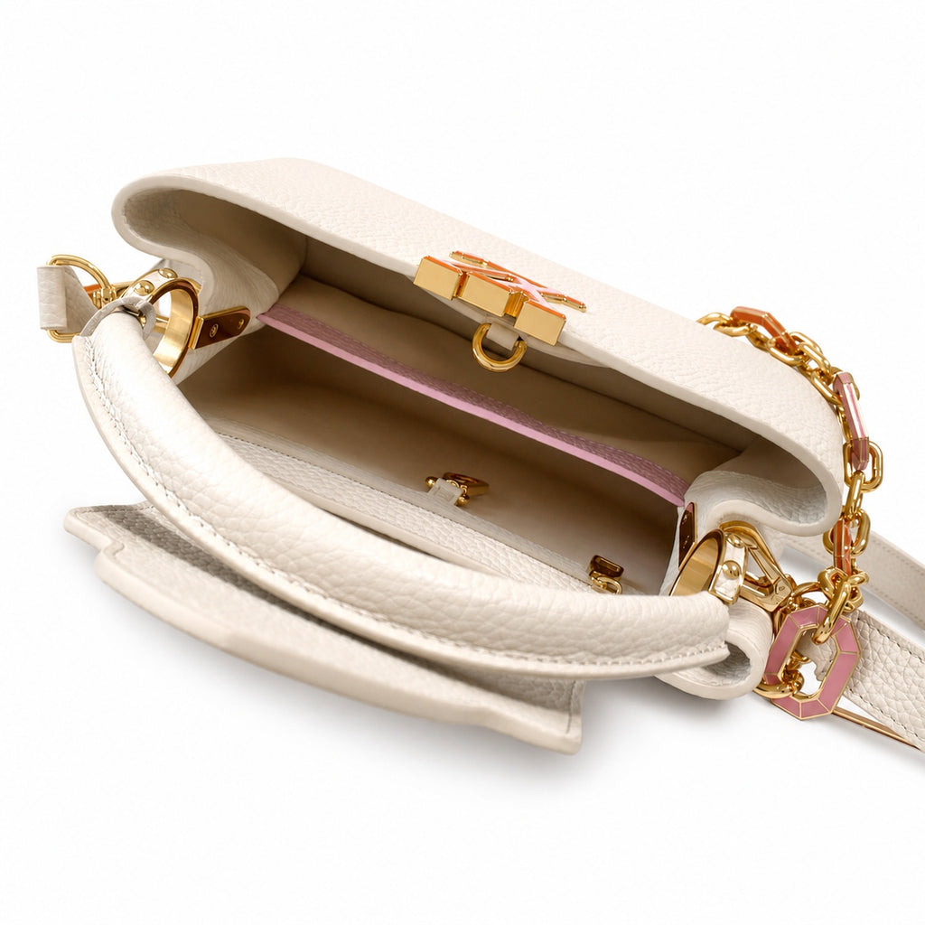 Louis Vuitton Capucines Small Leather White Gold Handbag