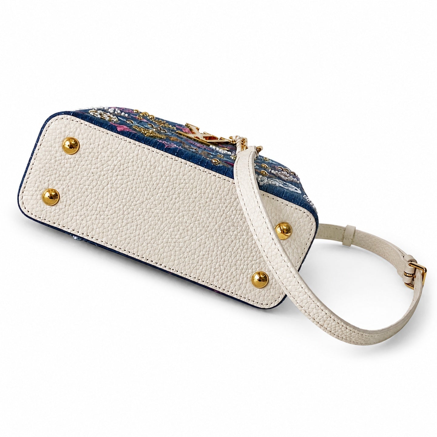 Louis Vuitton Mini Embroidered Cotton Denim Leather Handbag