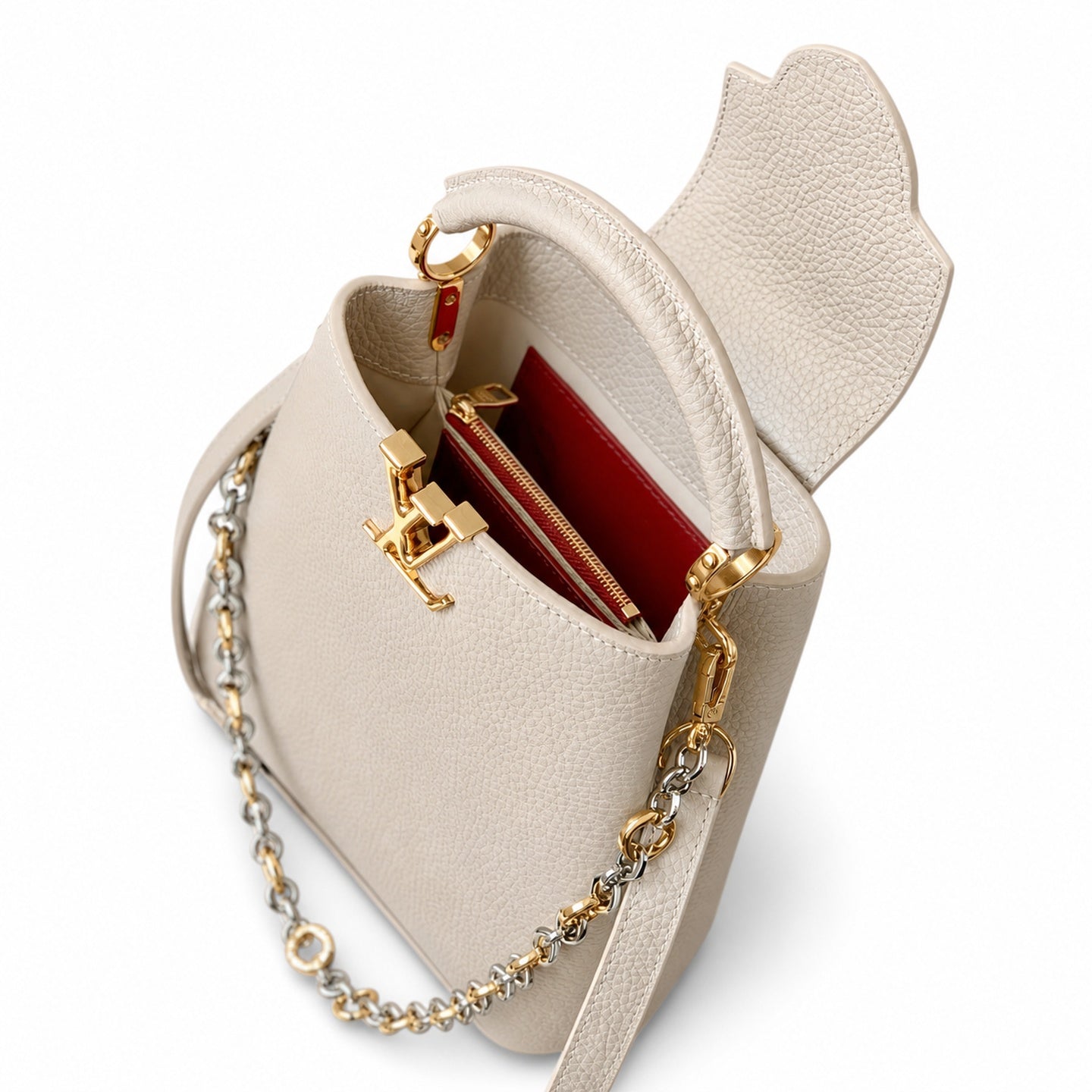 Louis Vuitton Capucines Mini Leather Beige Gray Handbag