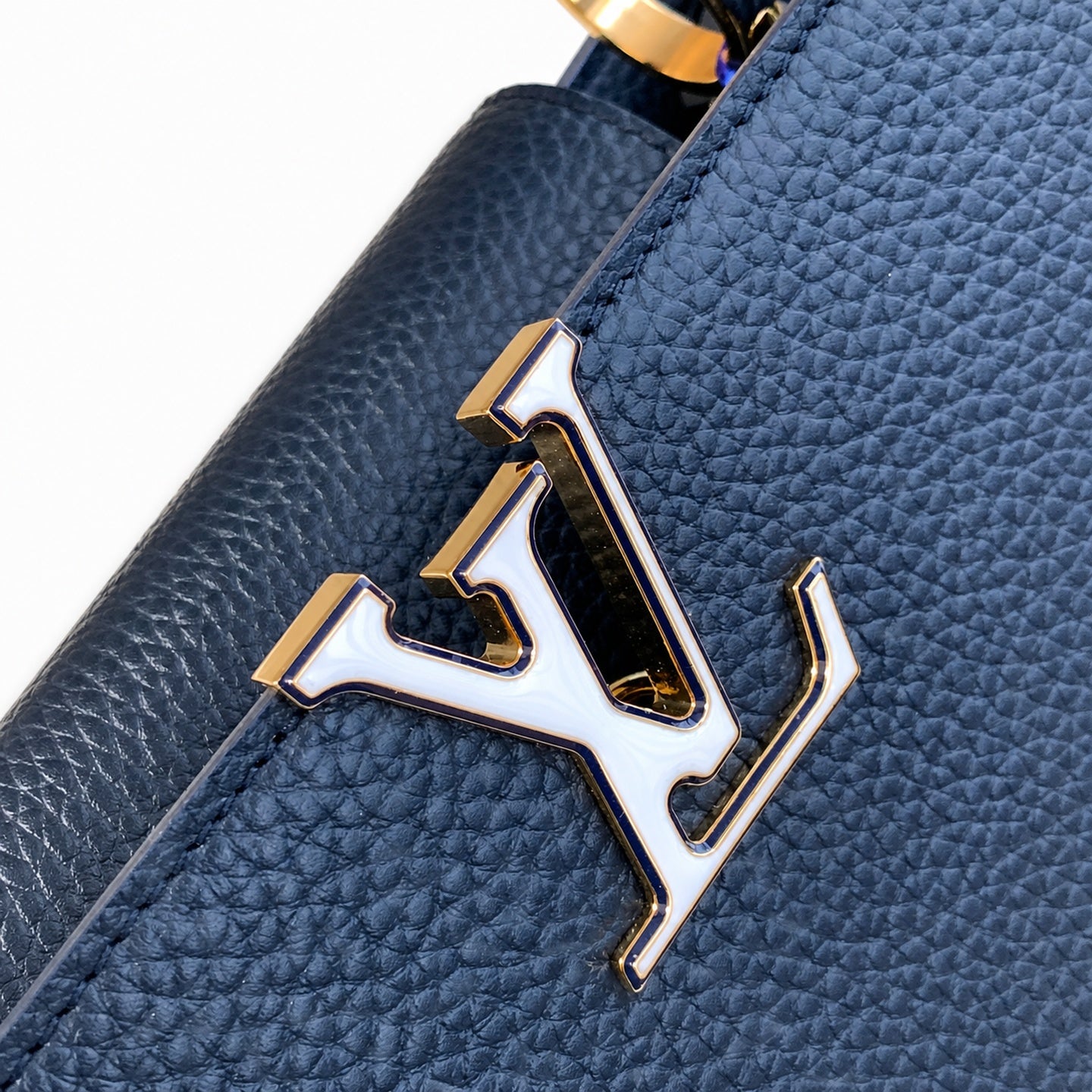 Louis Vuitton Capucines Small Leather Blue Gold Handbag