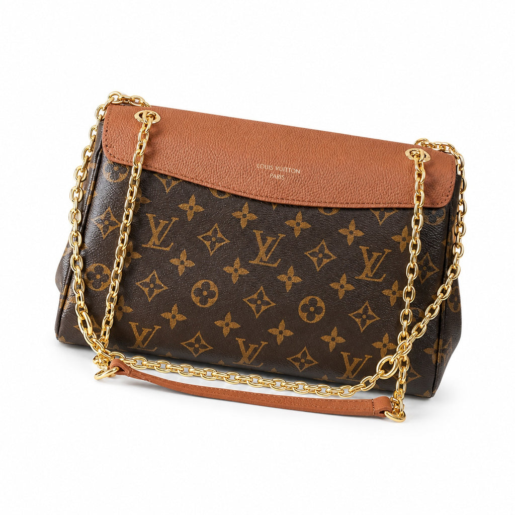 Louis Vuitton Canvas Leather Brown Gold Handbag