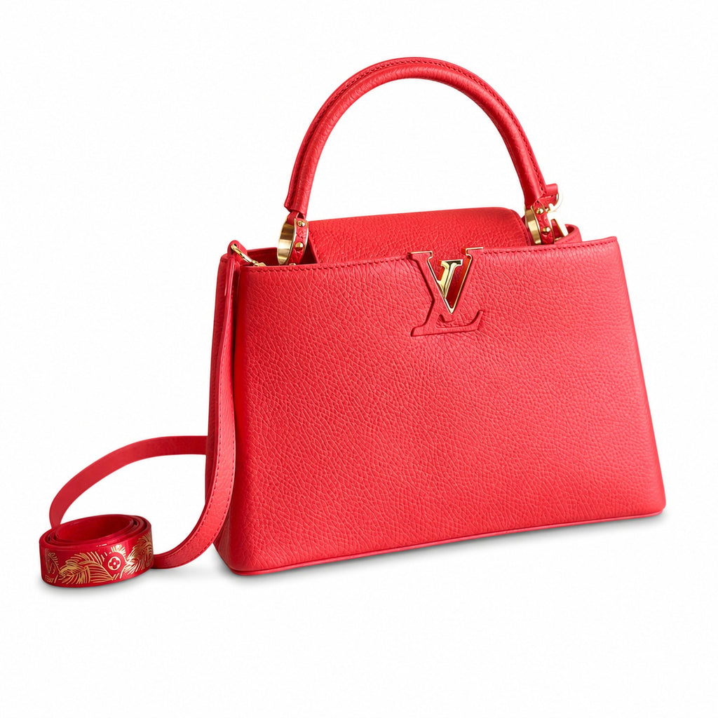 Louis Vuitton Capucines Medium Snakeskin Leather Red Gold Handbag