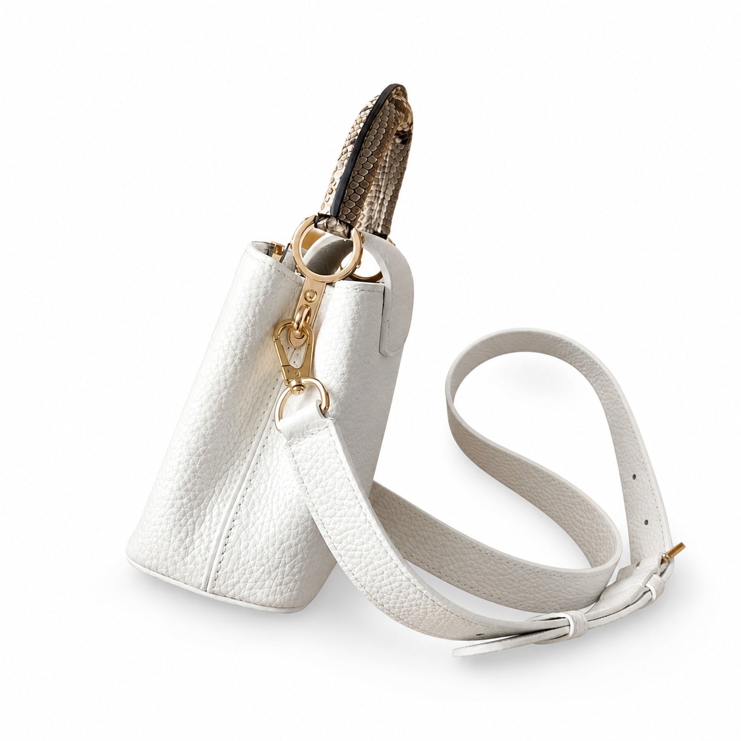 Louis Vuitton Capucines Mini Snakeskin Leather White Gold Handbag